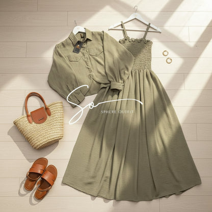 Elevate Your Wardrobe with Our Chic Smocked Maxi Dress & Cropped Collared Jacket Set!