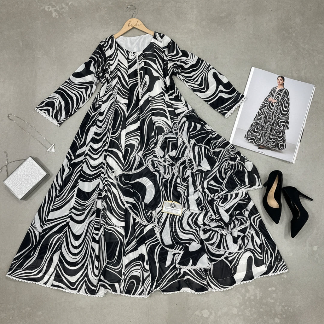 Bonanza Floral Chiffon Frock & Dupatta Set - 2 Pcs