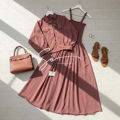 Elevate Your Wardrobe with Our Chic Smocked Maxi Dress & Cropped Collared Jacket Set!