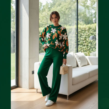 Women's Flower Print Fleece Tracksuit - Winter Wear