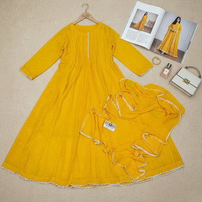 Bonanza Floral Chiffon Frock & Dupatta Set - 2 Pcs
