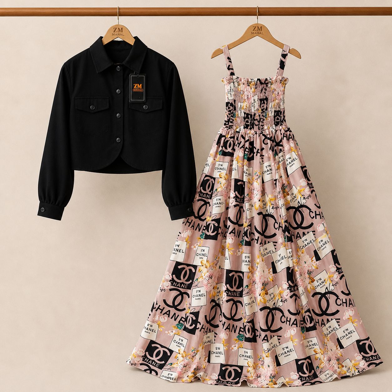 Floral Maxi Dress Set for Women – Turkish Style Smokie Maxi with Jacket