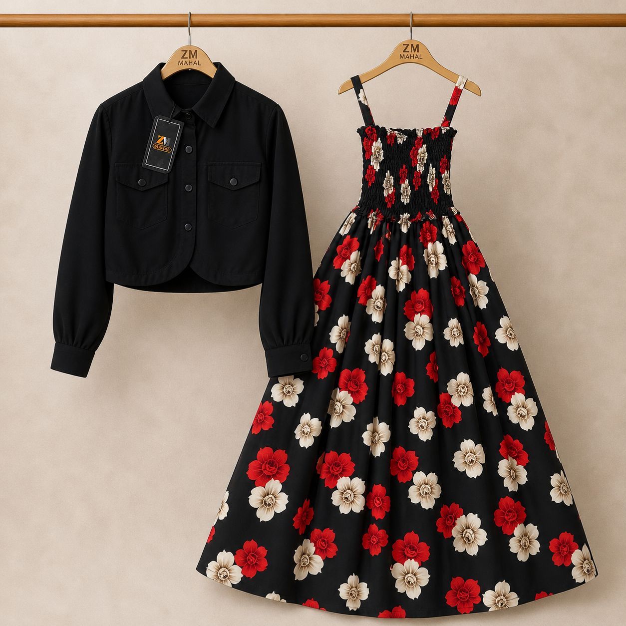 Floral Maxi Dress Set for Women – Turkish Style Smokie Maxi with Jacket