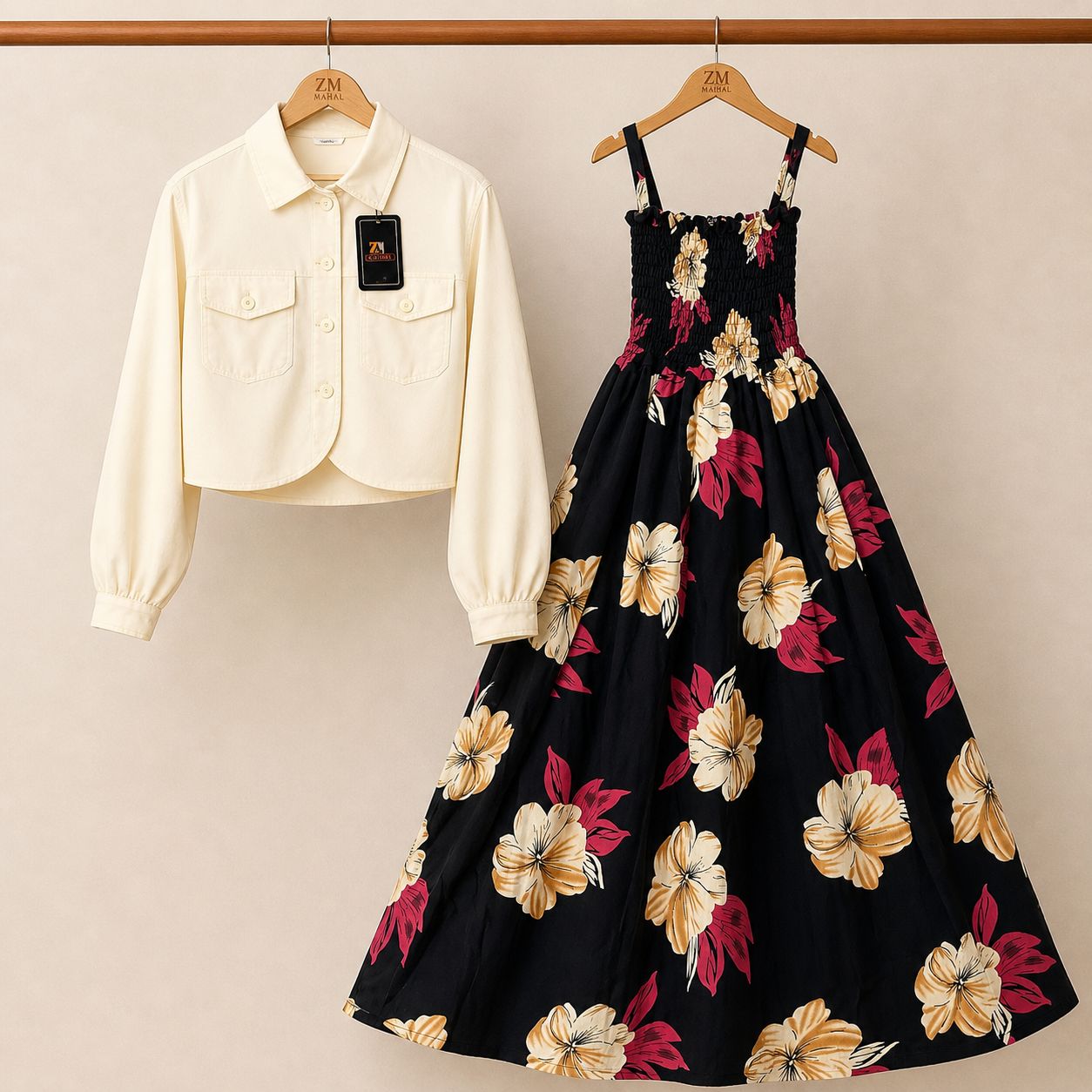 Floral Maxi Dress Set for Women – Turkish Style Smokie Maxi with Jacket