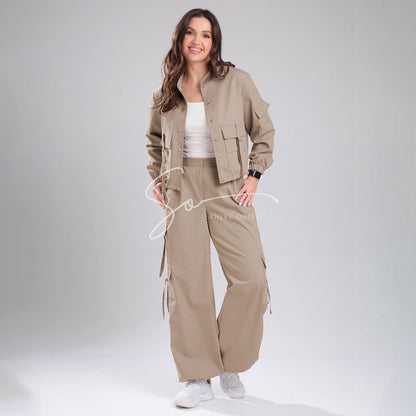 Women’s Cargo Jacket & Wide-Leg Pants Co-ord Set