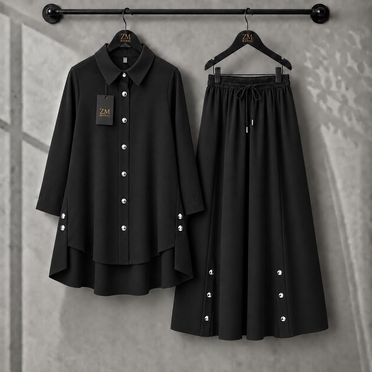 Aylin Turkish High-Low Co-Ord Set in Black - women’s 2-piece outfit | SphereOutfit