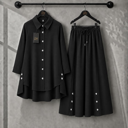 Aylin Turkish High-Low Co-Ord Set in Black - women’s 2-piece outfit | SphereOutfit