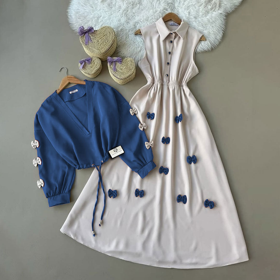 Elegant Bow Detail Two Piece Maxi Dress Set for Women