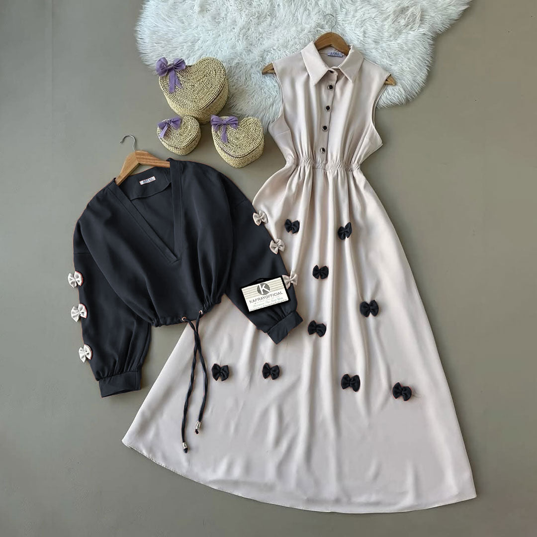 Elegant Bow Detail Two Piece Maxi Dress Set for Women