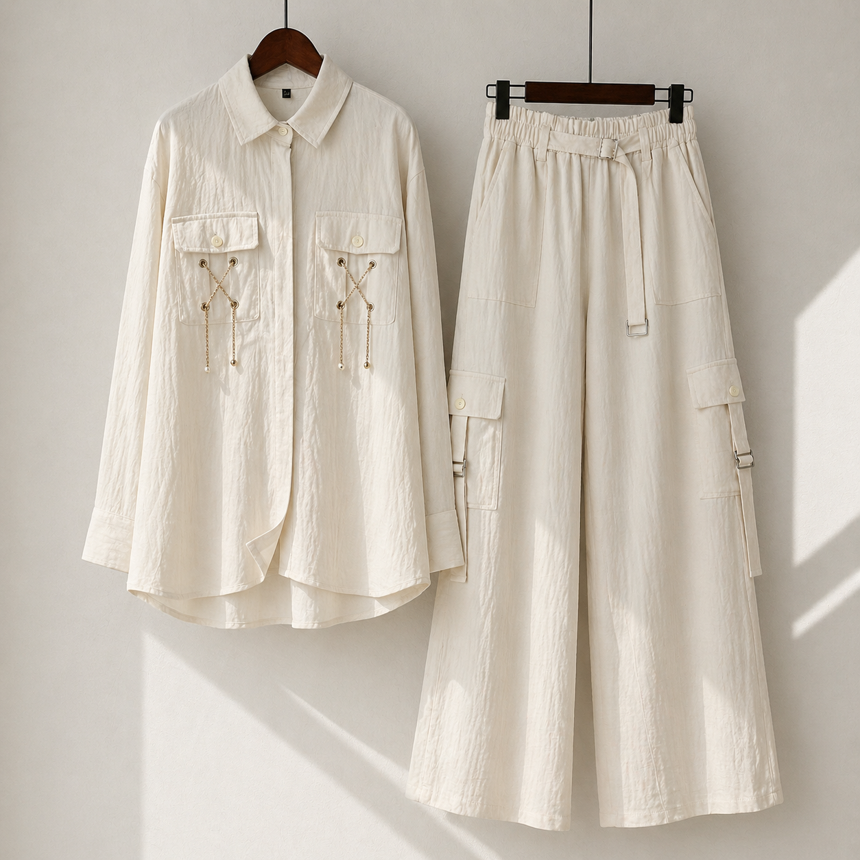 Luxury Textured Co-Ord Set – Premium Shirt & Cargo Trouser