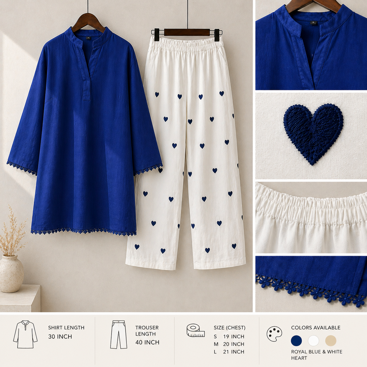 Premium Heart Embroidered Co-Ord Set