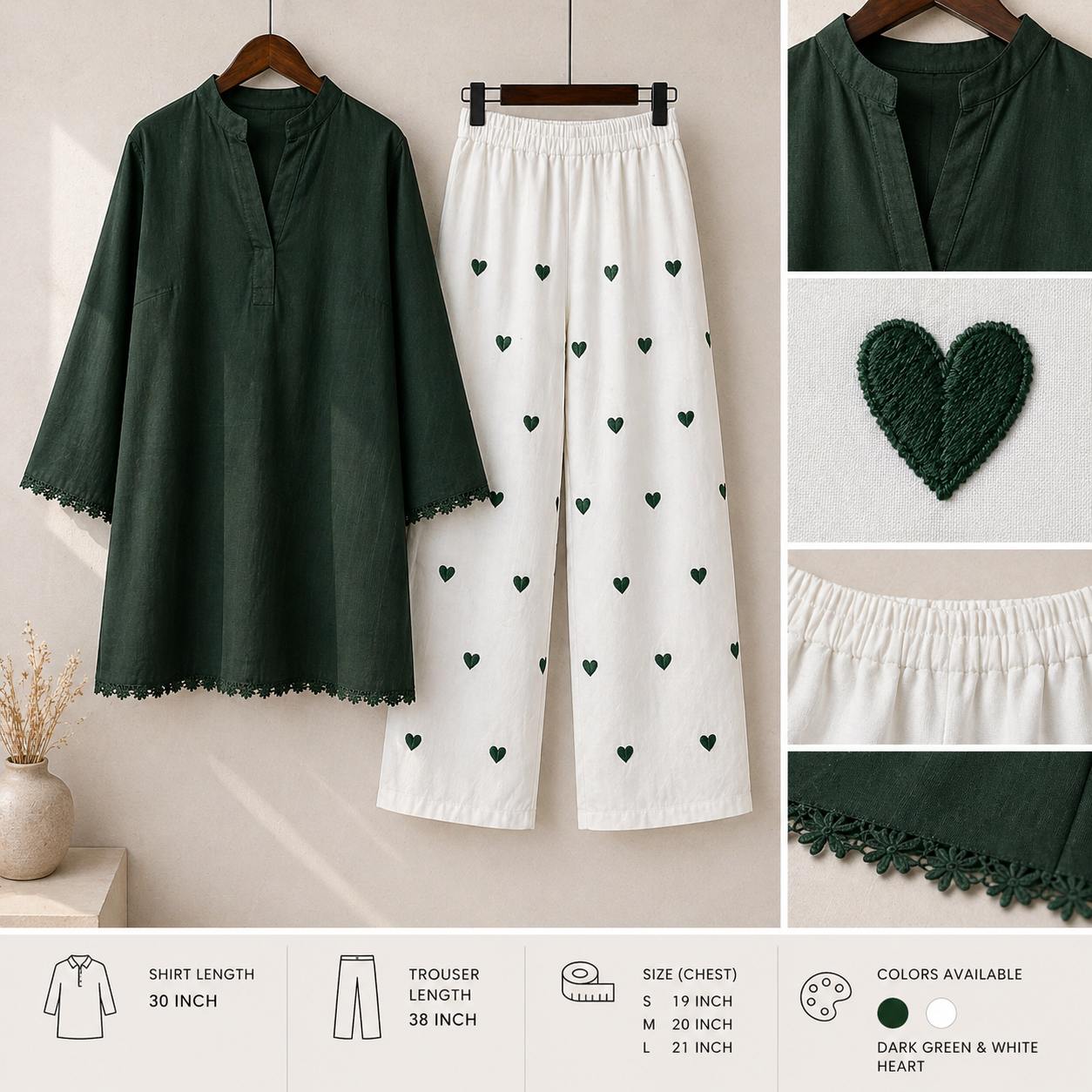 Premium Heart Embroidered Co-Ord Set