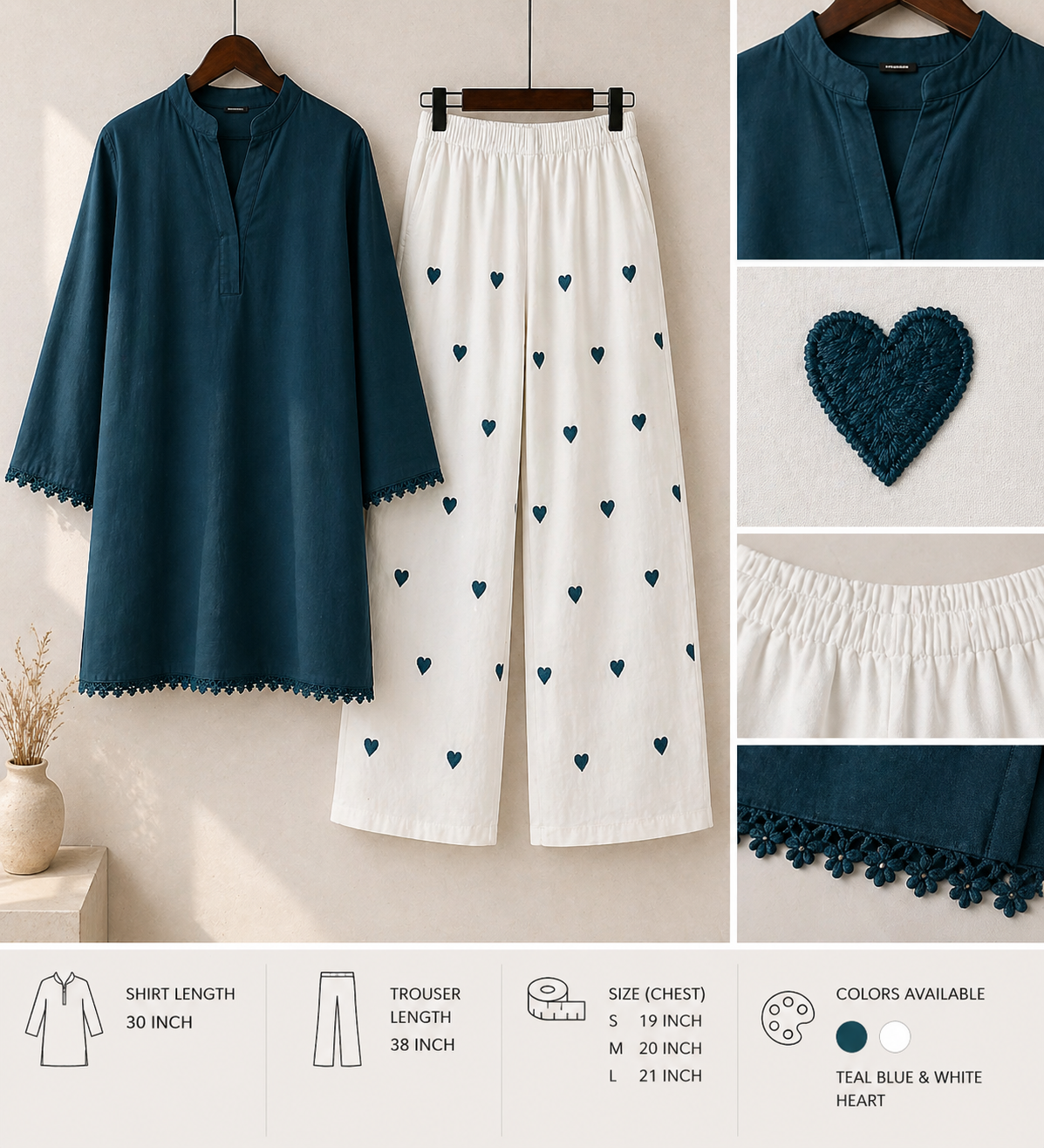 Premium Heart Embroidered Co-Ord Set