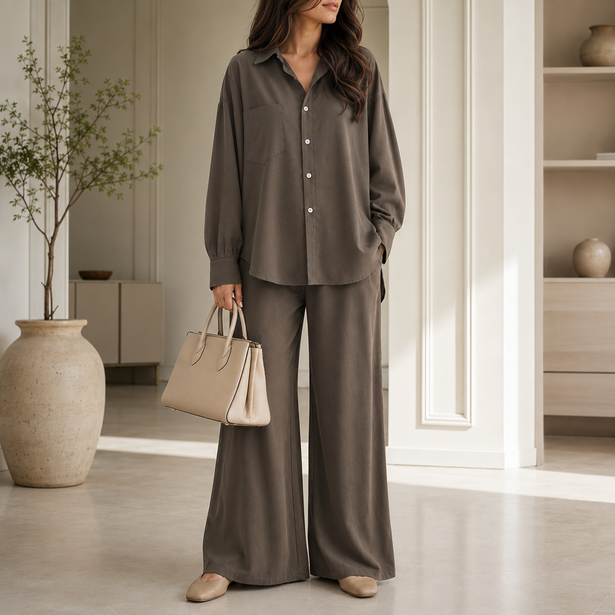 Western Relaxed Shirt & Wide-Leg Co-Ord Set