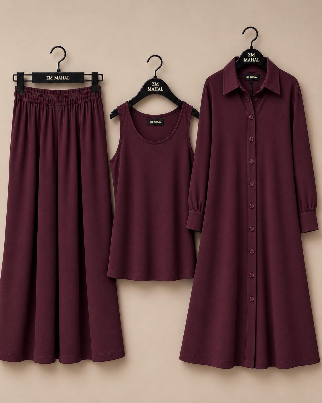 Modest Everyday 3-Piece Set in Sage Grey with long outer, inner and trouser - SphereOutfit