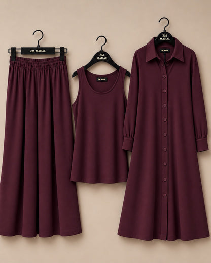 Modest Everyday 3-Piece Set in Sage Grey with long outer, inner and trouser - SphereOutfit