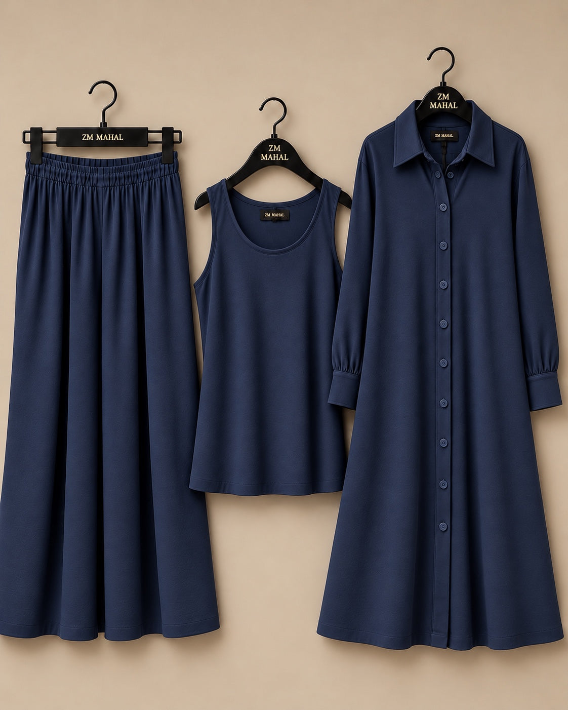 Modest Everyday 3-Piece Set in Sage Grey with long outer, inner and trouser - SphereOutfit