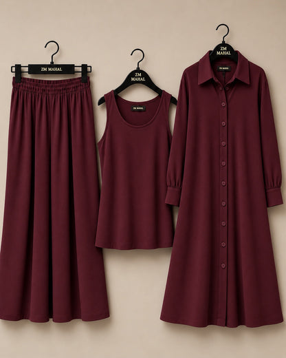 Modest Everyday 3-Piece Set in Teal Blue with long outer, inner and trouser - SphereOutfit