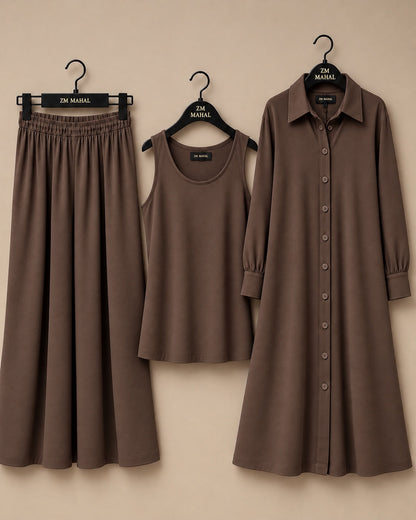 Modest Everyday 3-Piece Set in Teal Blue with long outer, inner and trouser - SphereOutfit