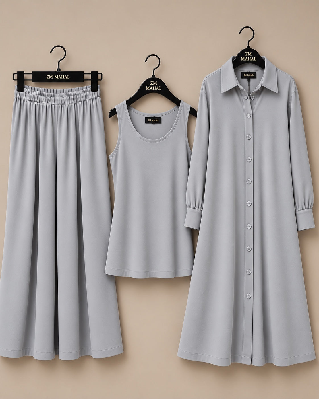 Modest Everyday 3-Piece Set in Olive Brown with long outer, inner and trouser - SphereOutfit
