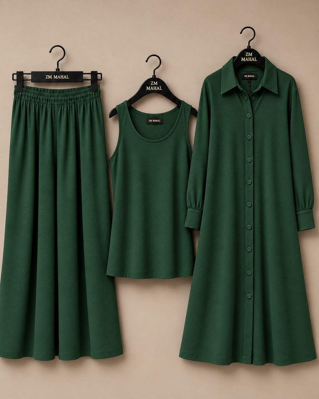 Modest Everyday 3-Piece Set in Olive Brown with long outer, inner and trouser - SphereOutfit
