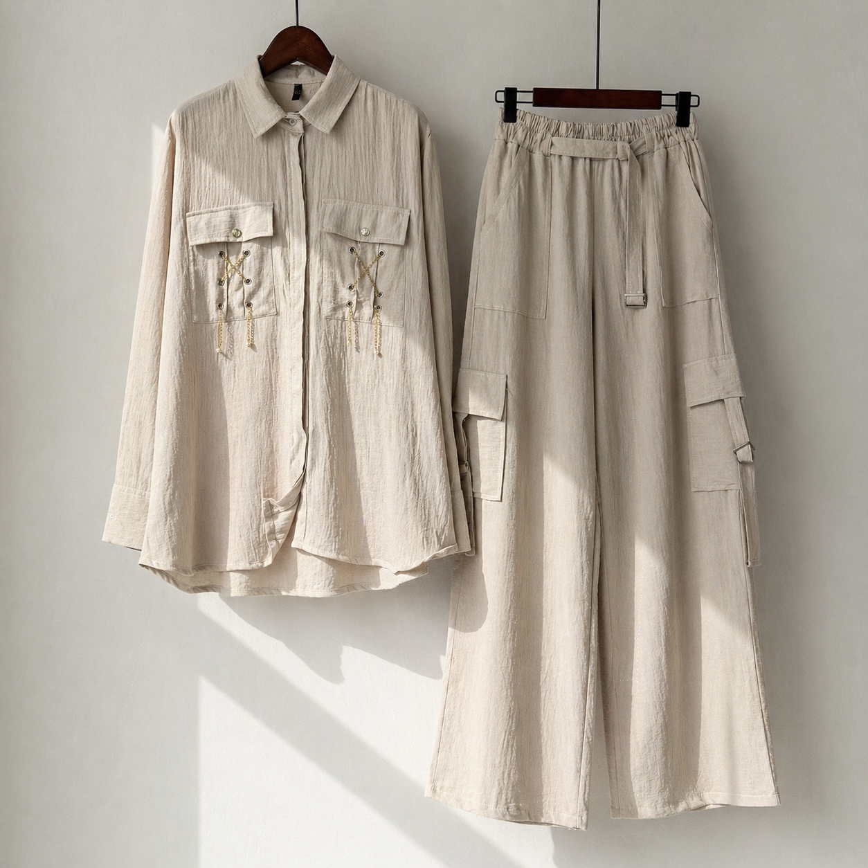 Luxury Textured Co-Ord Set – Premium Shirt & Cargo Trouser