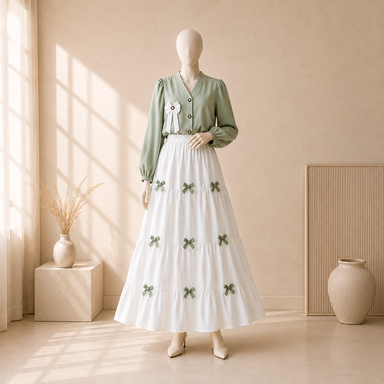 Elegant Bow Skirt Co-Ord Set Women