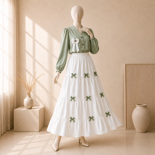 Elegant Bow Skirt Co-Ord Set Women