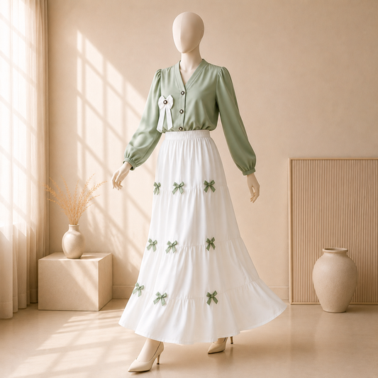Elegant Bow Skirt Co-Ord Set Women