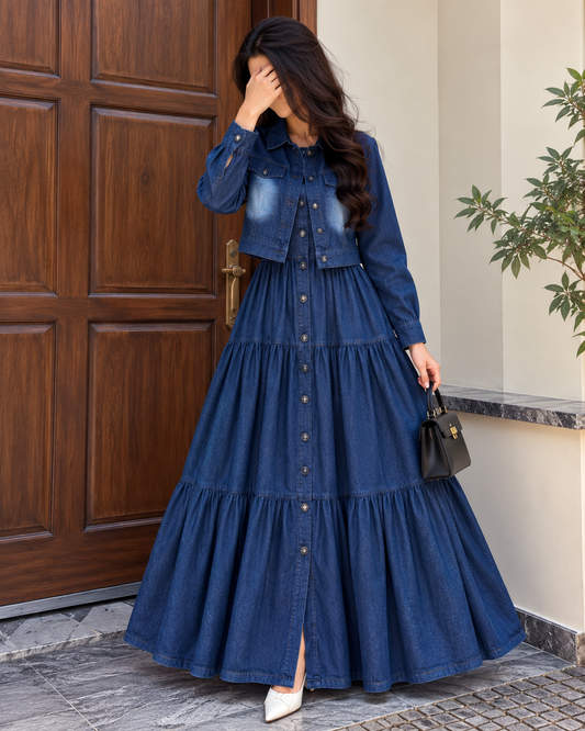 Denim Two-Piece Frock and Coat Set