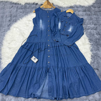 Denim Two-Piece Frock and Coat Set