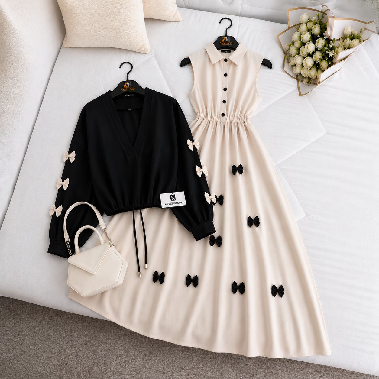 Elegant Bow Maxi Dress Co-Ord Set