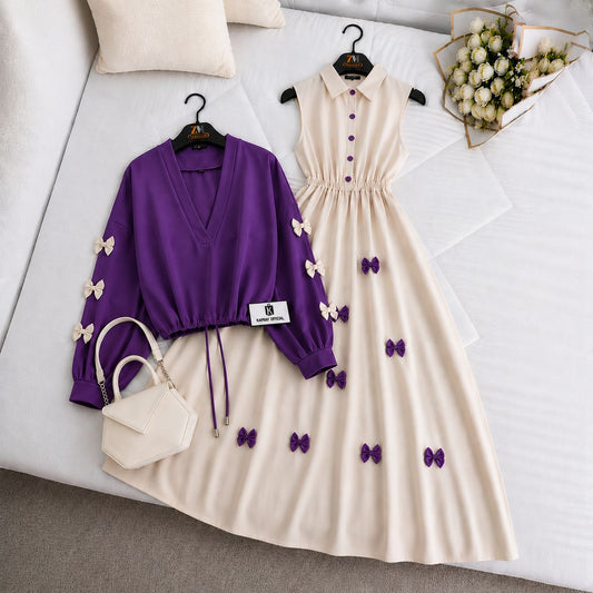 Elegant Bow Maxi Dress Co-Ord Set