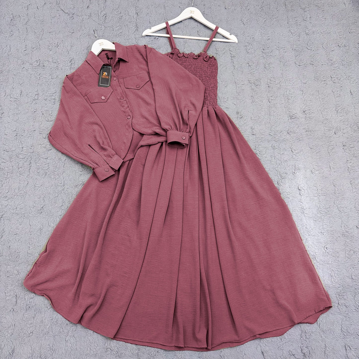 Elegant 2-Piece Smocked Maxi Dress & Collared Jacket Set | Versatile & Chic