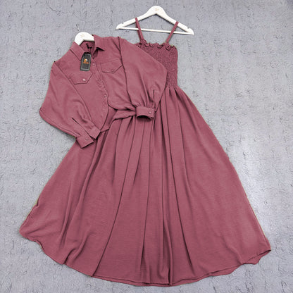 Elegant 2-Piece Smocked Maxi Dress & Collared Jacket Set | Versatile & Chic