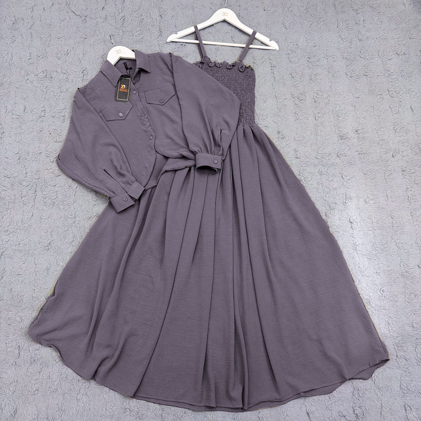 Elegant 2-Piece Smocked Maxi Dress & Collared Jacket Set | Versatile & Chic