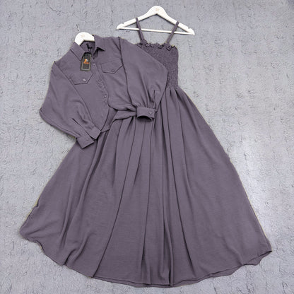 Elegant 2-Piece Smocked Maxi Dress & Collared Jacket Set | Versatile & Chic