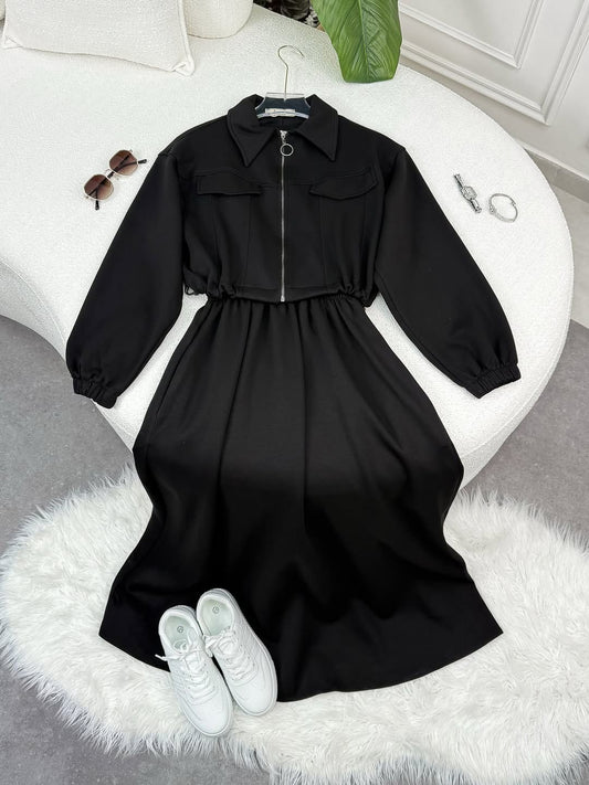 Women's Winter Fleece Zip-Up Dress – 280 GSM