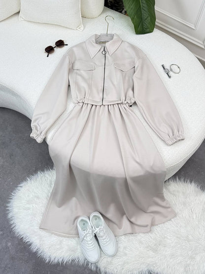 Women's Winter Fleece Zip-Up Dress – 280 GSM