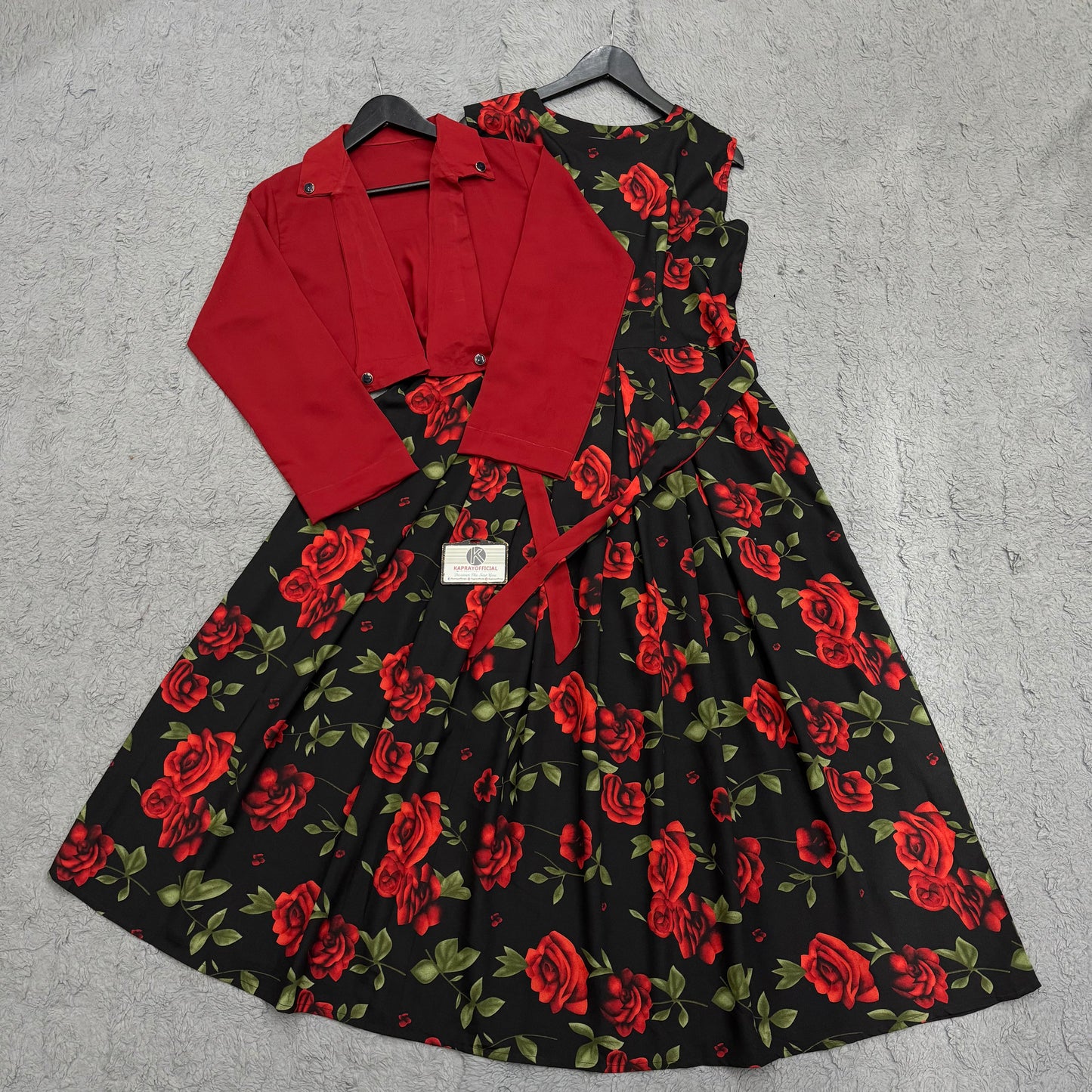 Floral Maxi Dress with Matching Crop Jacket – Elegant Two Piece Women Outfit