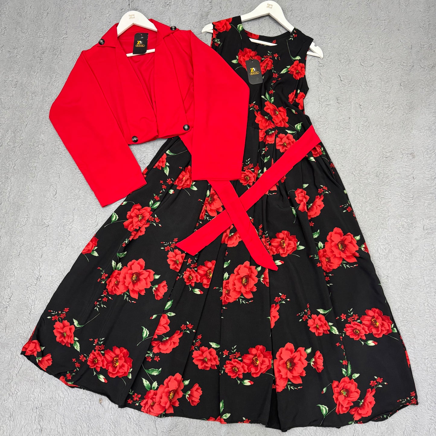 Floral Maxi Dress with Matching Crop Jacket – Elegant Two Piece Women Outfit