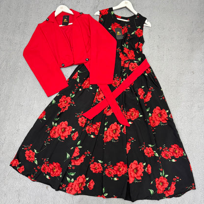 Floral Maxi Dress with Matching Crop Jacket – Elegant Two Piece Women Outfit