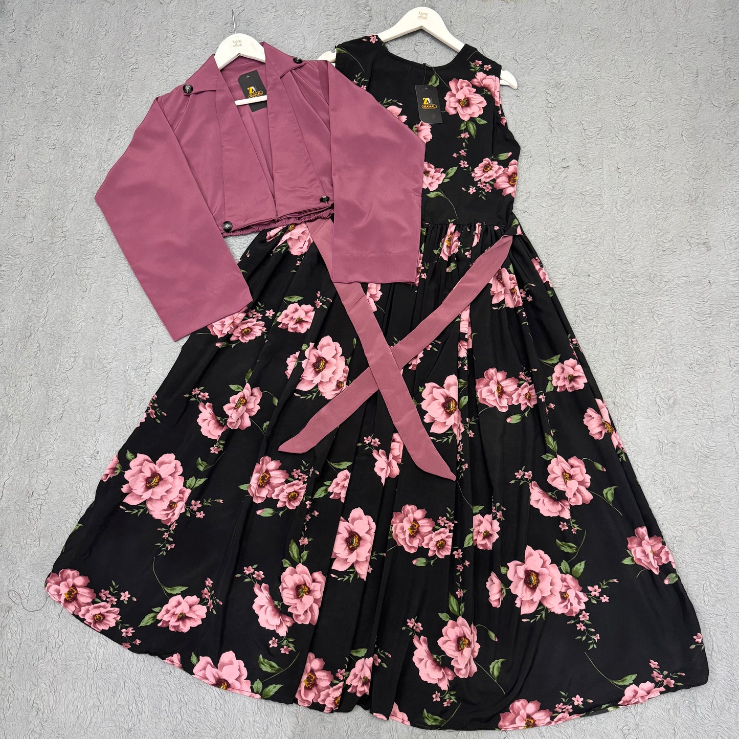 Floral Maxi Dress with Matching Crop Jacket – Elegant Two Piece Women Outfit