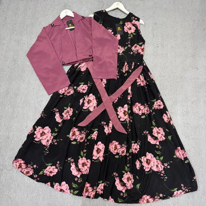 Floral Maxi Dress with Matching Crop Jacket – Elegant Two Piece Women Outfit