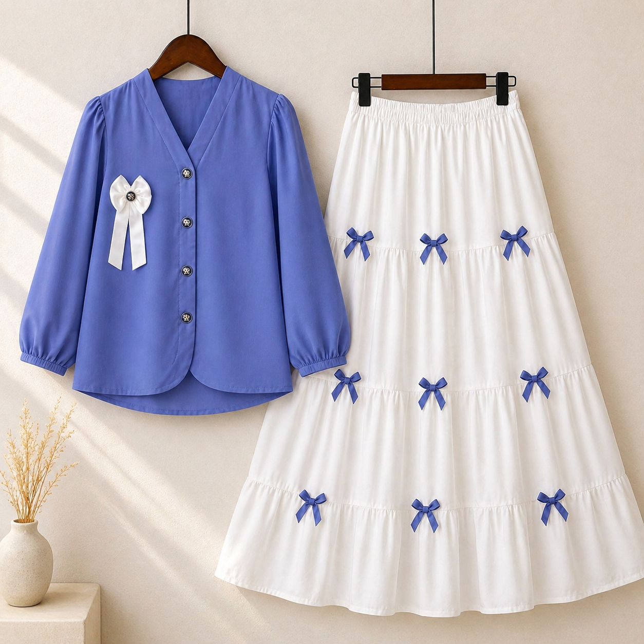 Elegant Bow Skirt Co-Ord Set Women