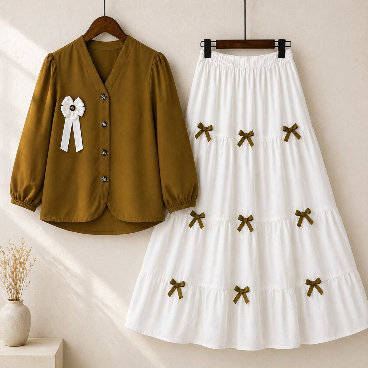Elegant Bow Skirt Co-Ord Set Women