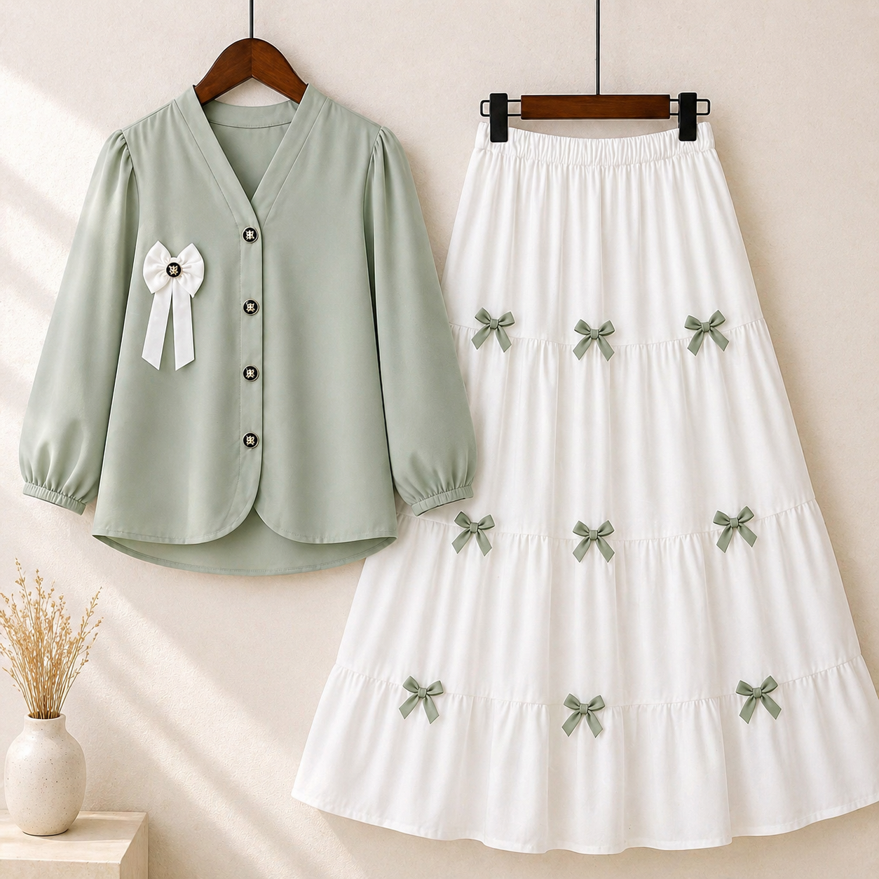 Elegant Bow Skirt Co-Ord Set Women