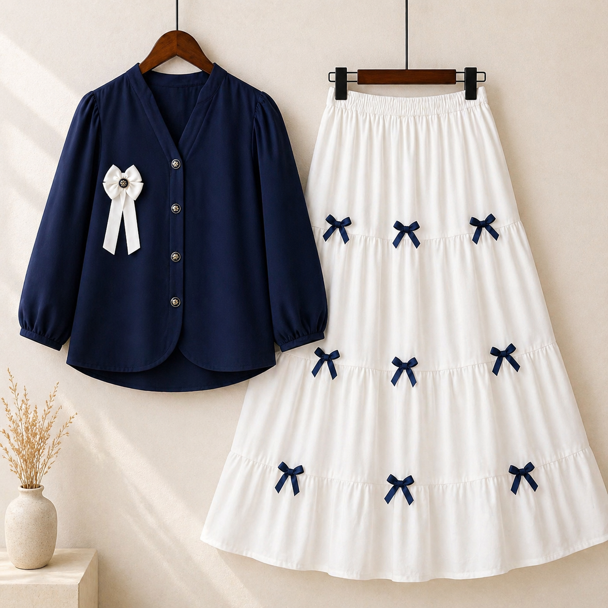 Elegant Bow Skirt Co-Ord Set Women