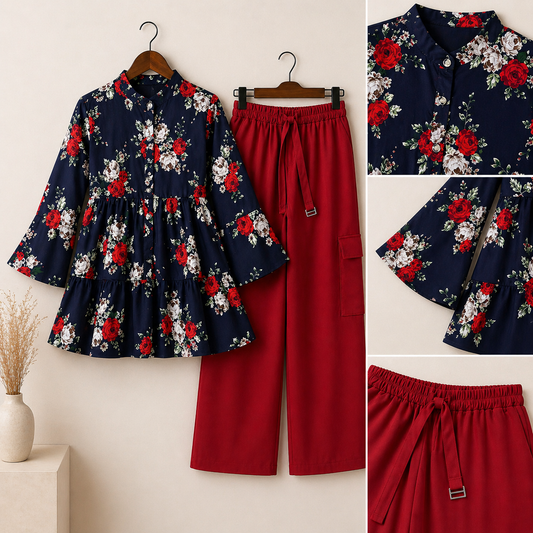 Floral Printed Co-Ord Set with Wide Leg Pants – Premium Casual Outfit