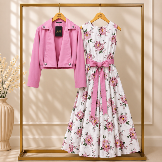 Floral Printed Maxi Dress with Cropped Jacket Set